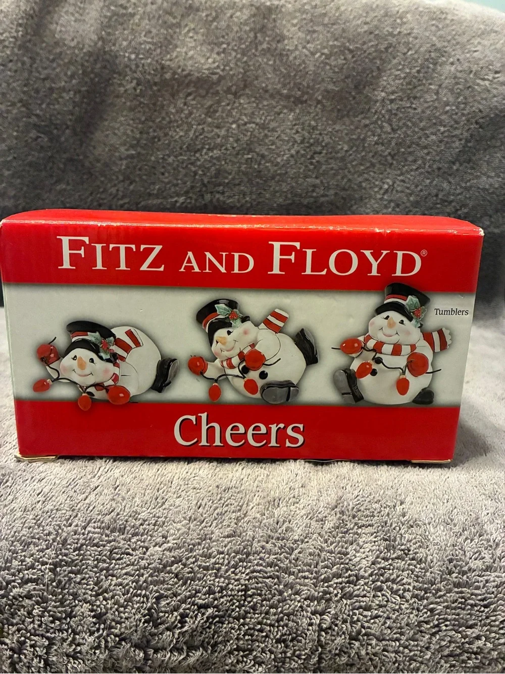 Fitz and Floyd White Snowman Trio with Red and Black Accents